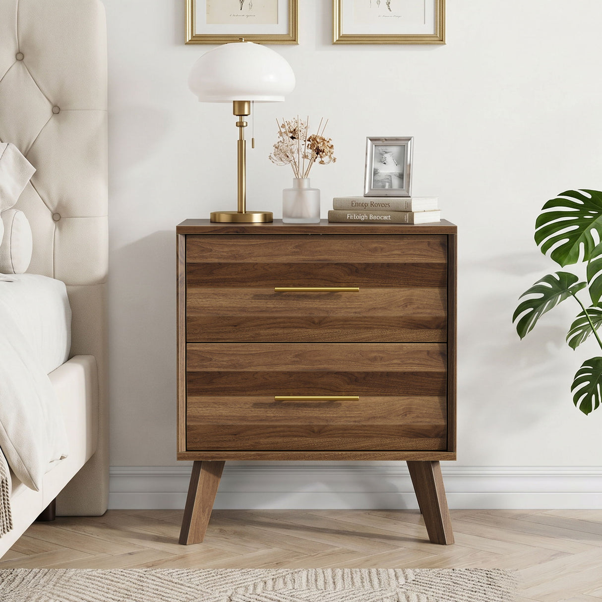 Medieval Double Drawer Bedside Table