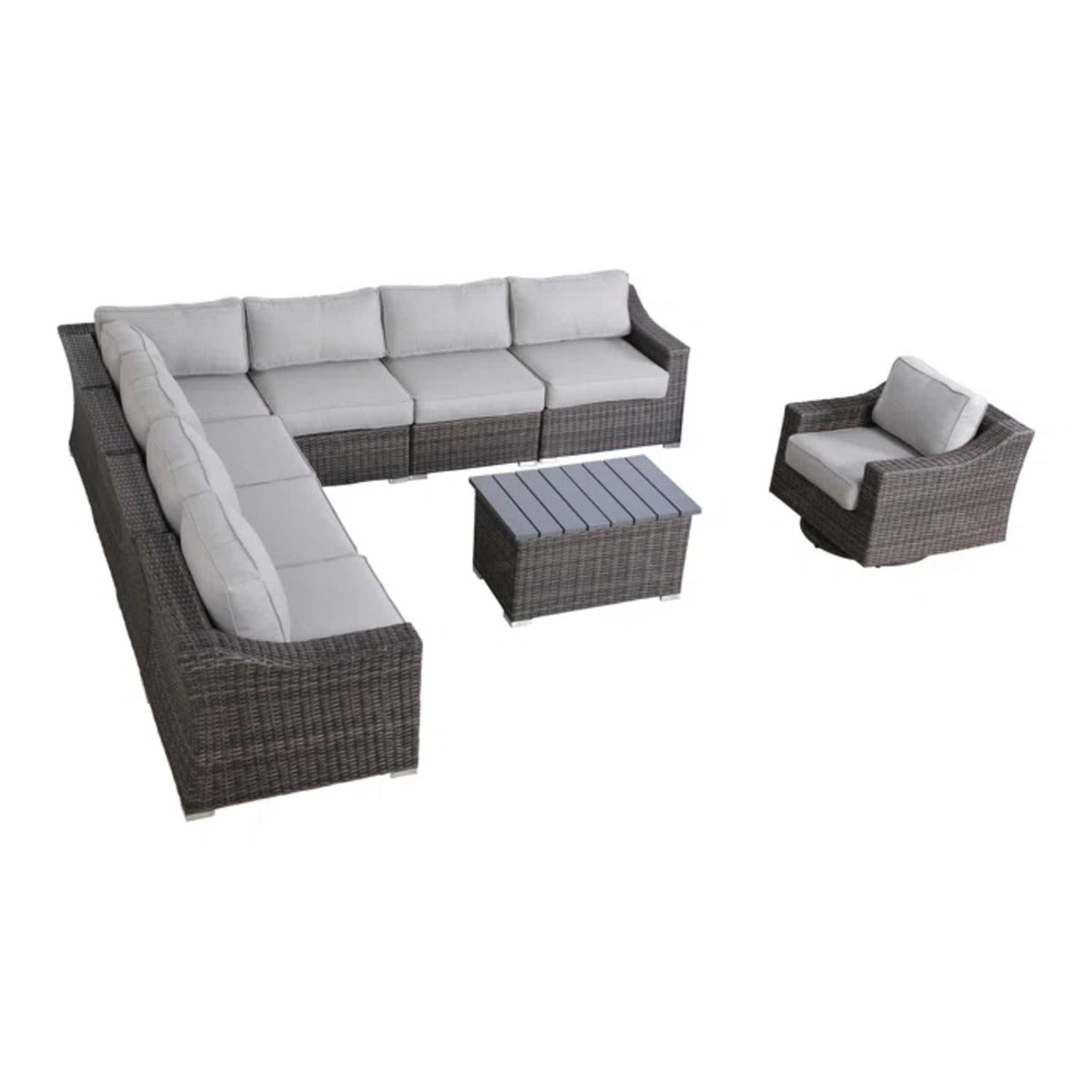 Outdoor 7 Person Wicker Sectional Set With Cushions - Gray Mix