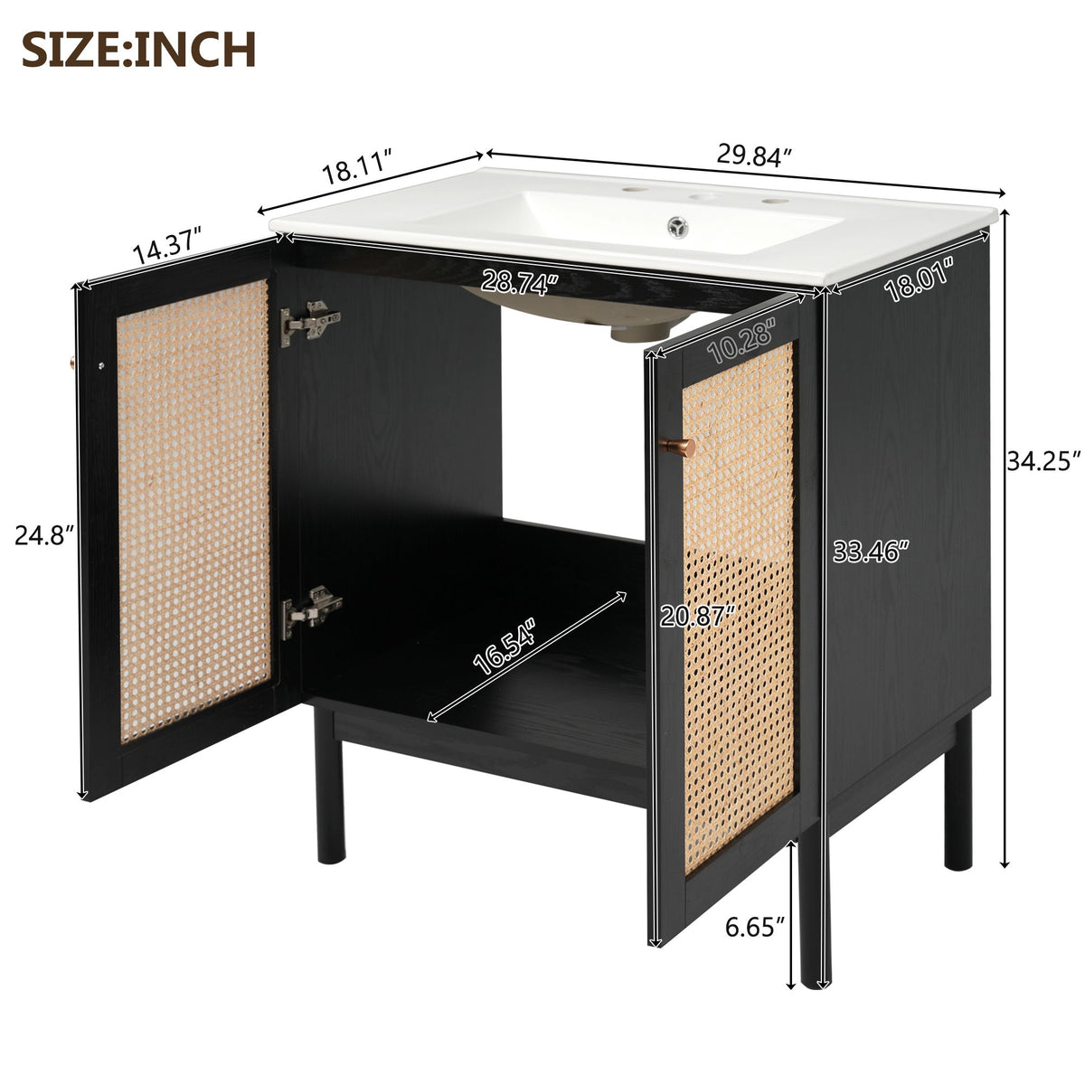 Bathroom Vanity With Soft Closing Mechanism - Black