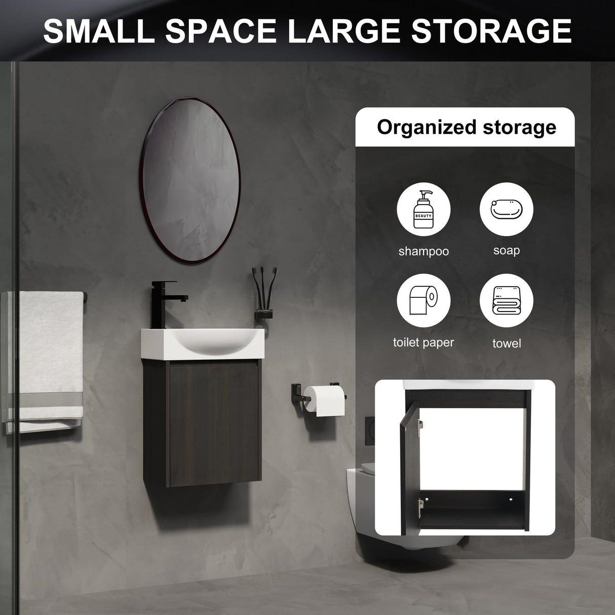 Modern Bathroom Vanity With Ceramic Basin, Wall Mounted Floating Sink Combo, Storage Cabinet
