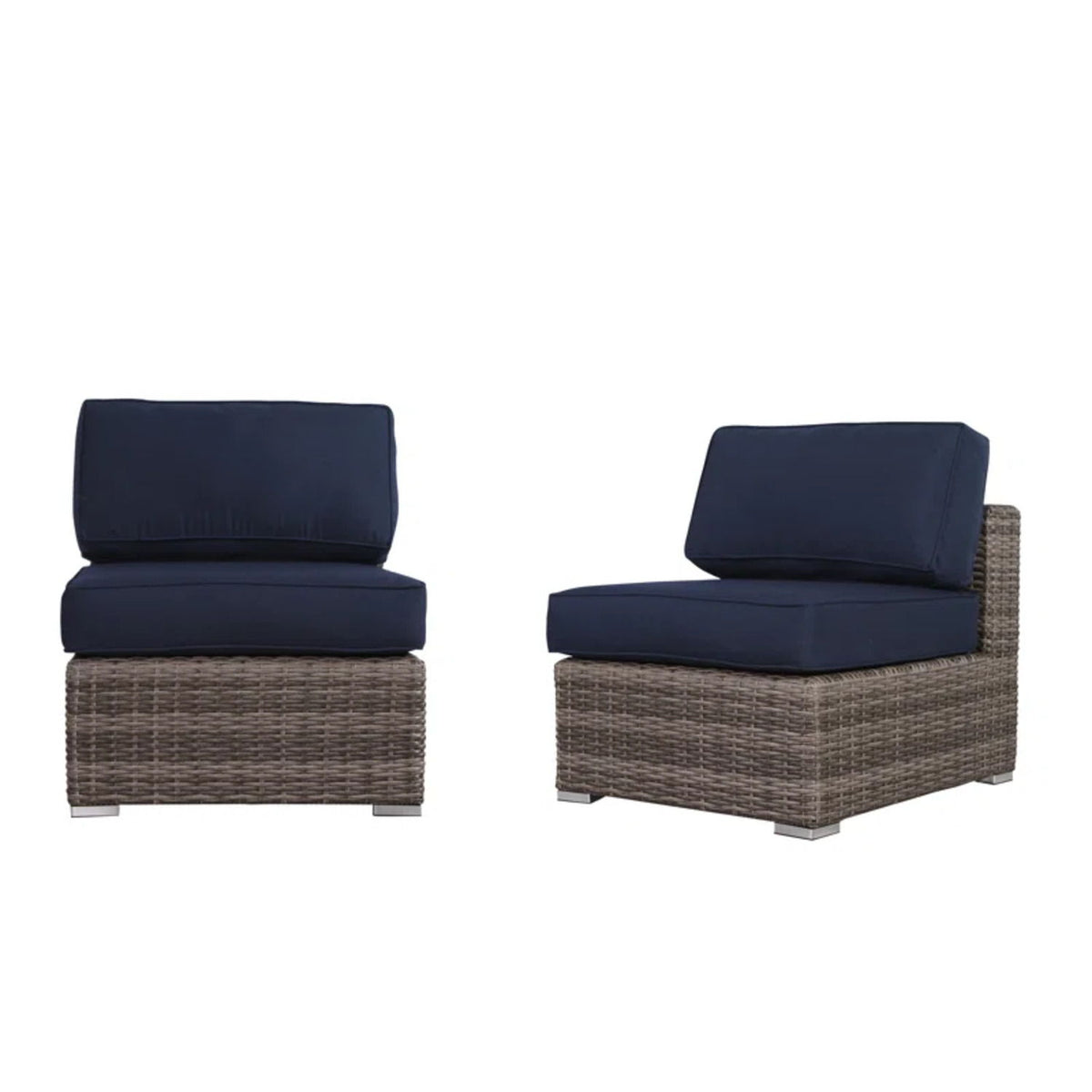 6 Person Outdoor Sofa Set With Premium Cushions, All Weather Wicker - Dark Blue / Gray Mix