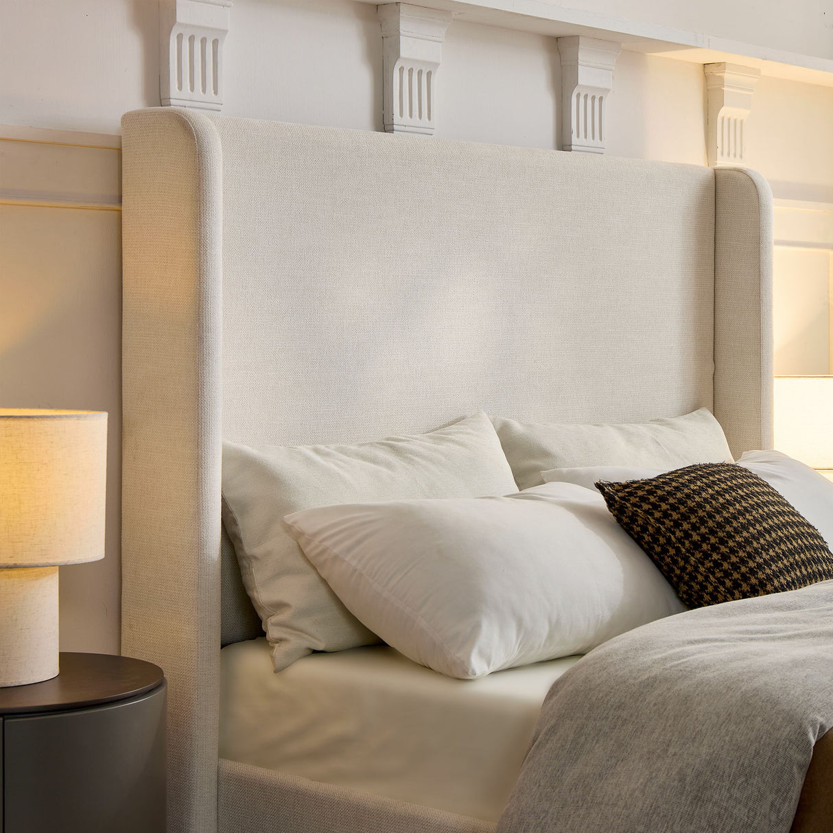 Carmen - California King Size Upholstered Wingback Bed - Ivory