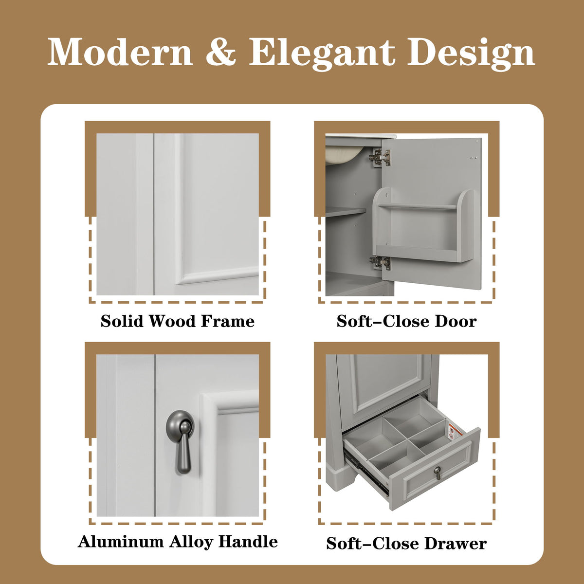 Bathroom Vanity With Sink, Soft Close Door, Adjustable U-Shaped Shelf