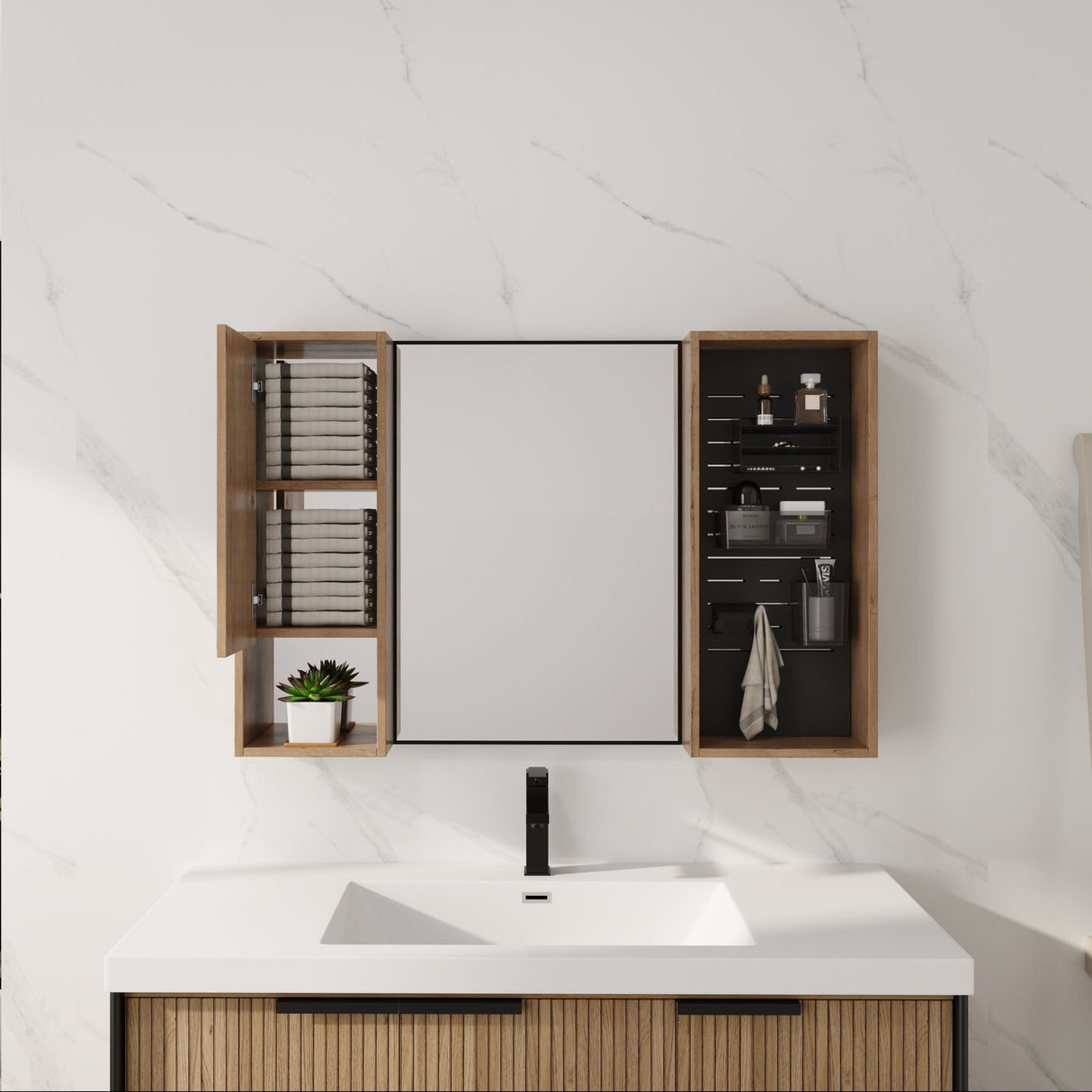 41.3" Wall Mounted Cabinet With Storage, Medicine Cabinet With Door And Adjustable Shelves - Imitative Oak
