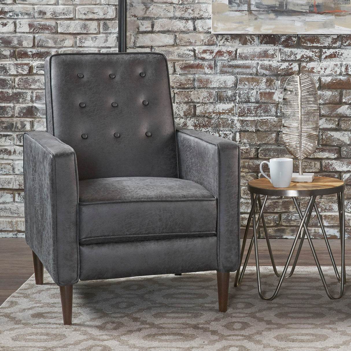 Macedonia - Mid Century Modern Button Tufted Fabric Recliner - Slate