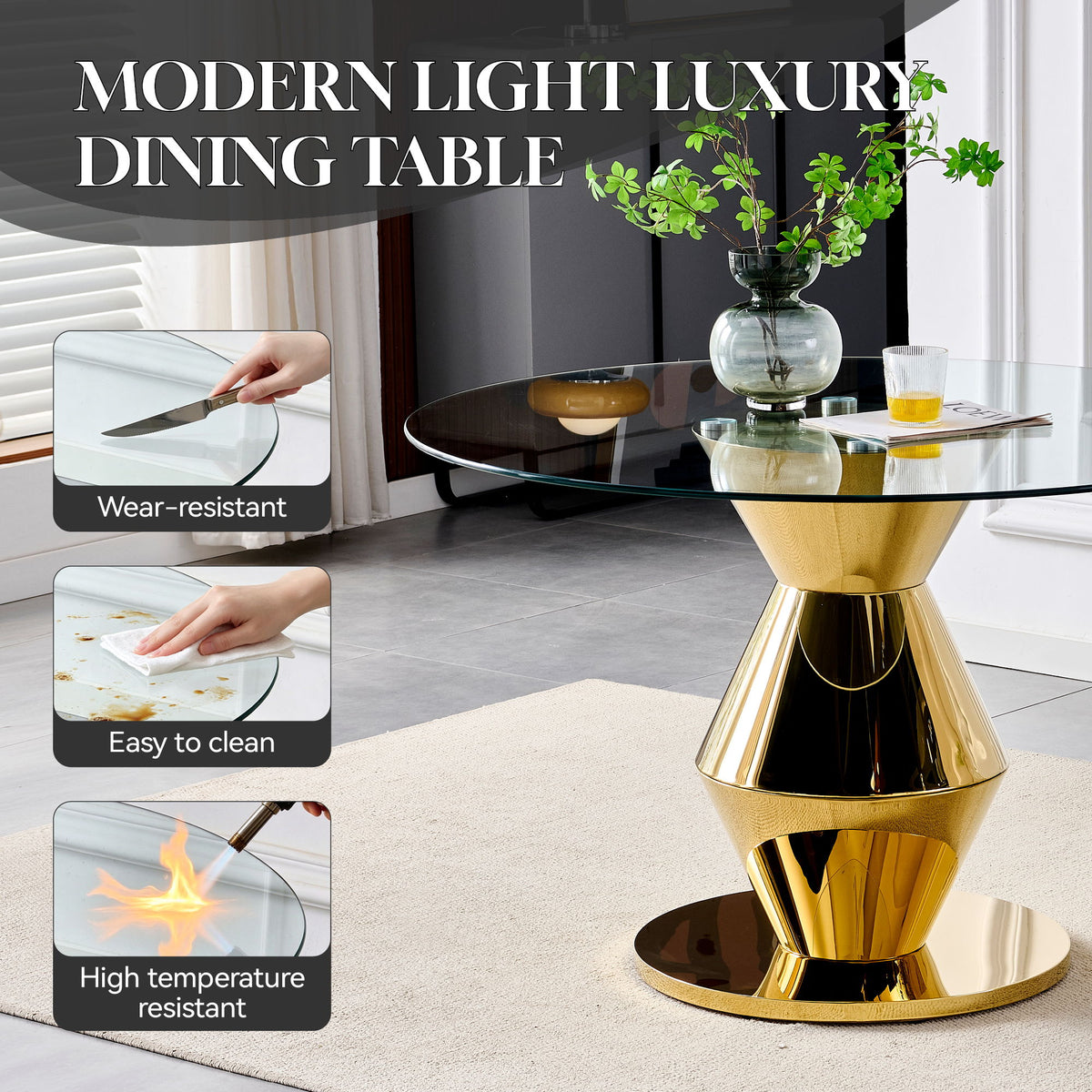 Round Dining Table - Gold