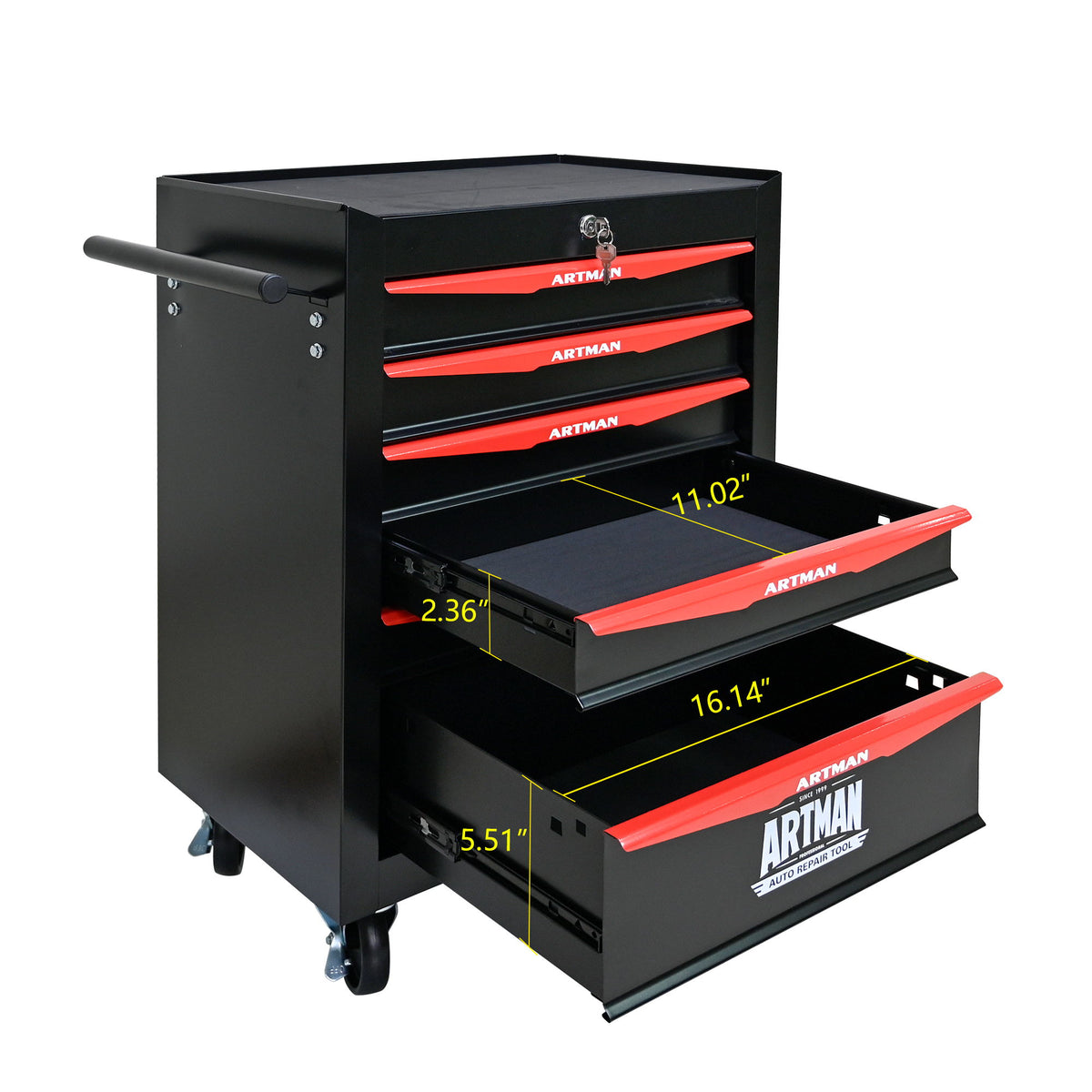 Rolling Metal Tool Chest With Drawers, Steel Storage Cabinet With Ball Bearing Slides