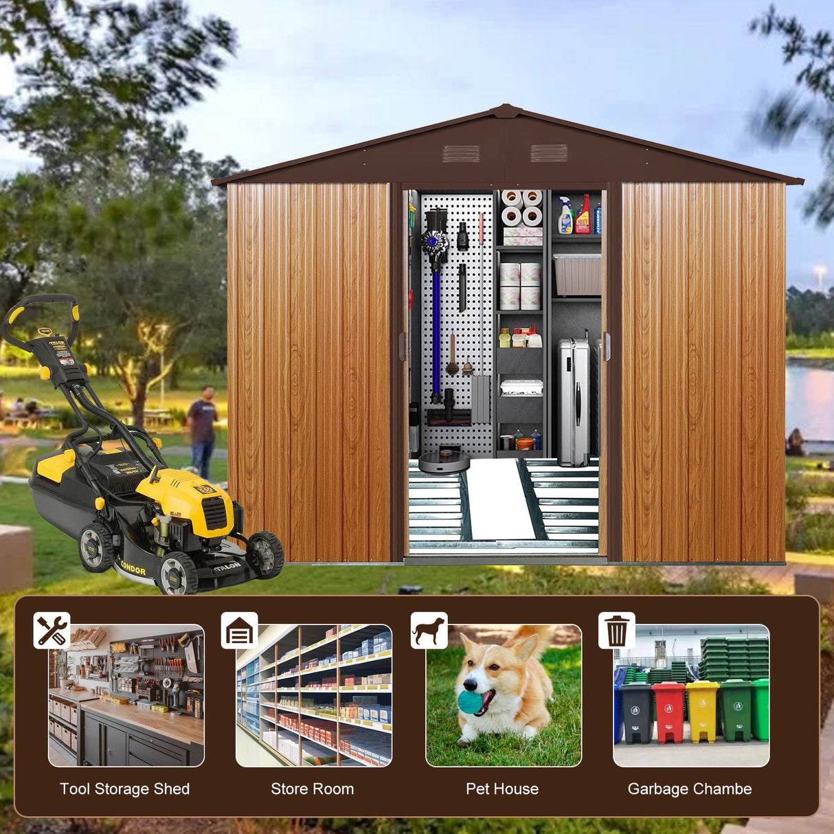 Outdoor Metal Storage Shed Garden Building Heavy Duty with Floor Base
