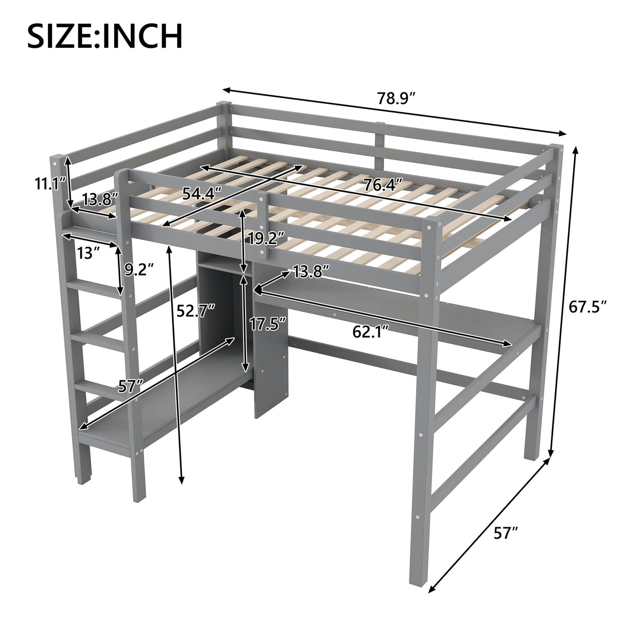 Loft Bed With Built In Desk And Multifunction Shelves