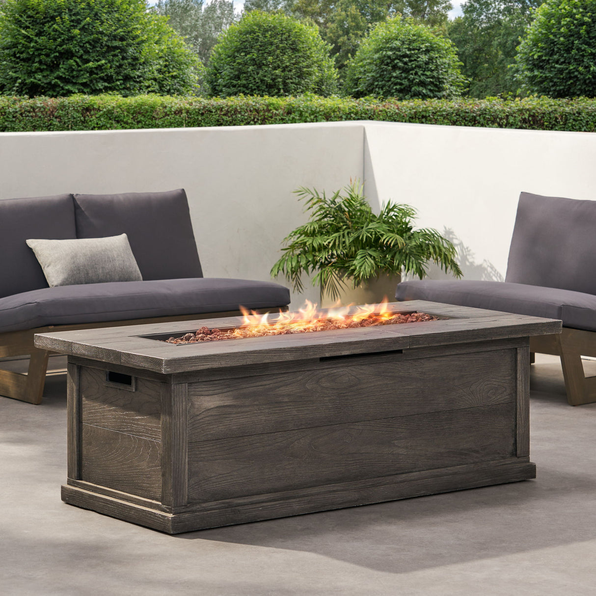 Transitional Rectangular Outdoor Propane Fire Pit Table 56x19in