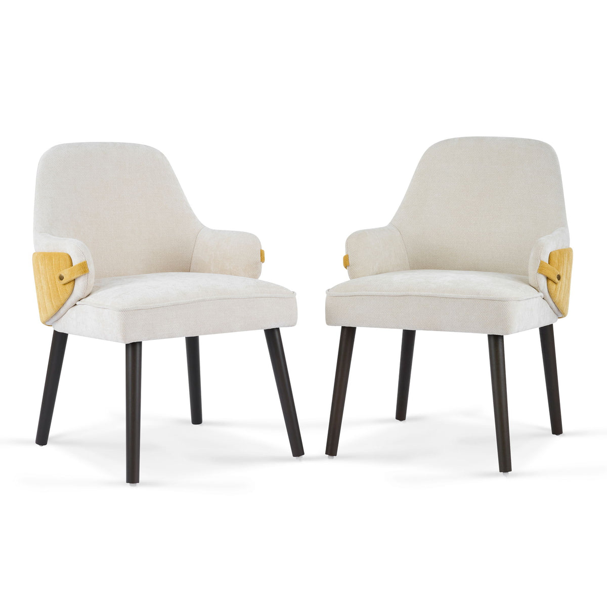 Indoor Dining Chair (Set of 2) With Sturdy Frame - Beige / Yellow