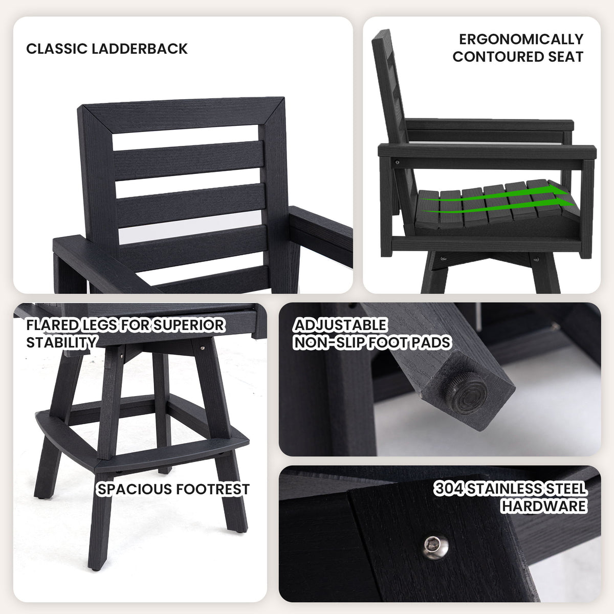 5 Piece Outdoor Bar Set With Table And Swivel Stools - Carbon / Ember Black