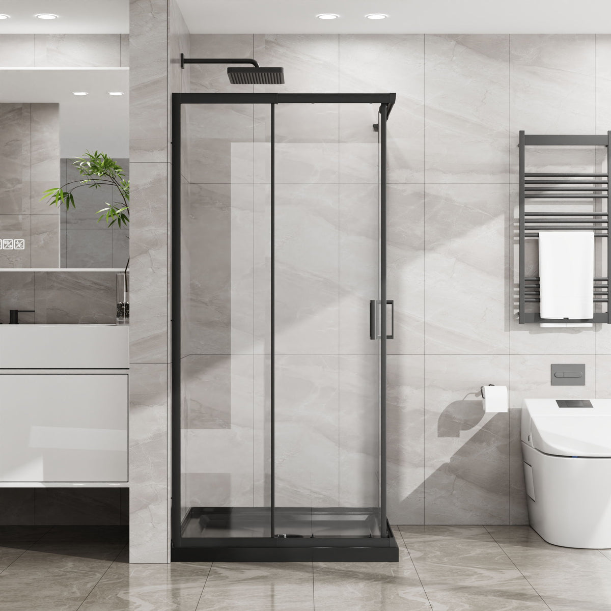 Corner Sliding Shower Door Combo With Base (No Drain Kit)