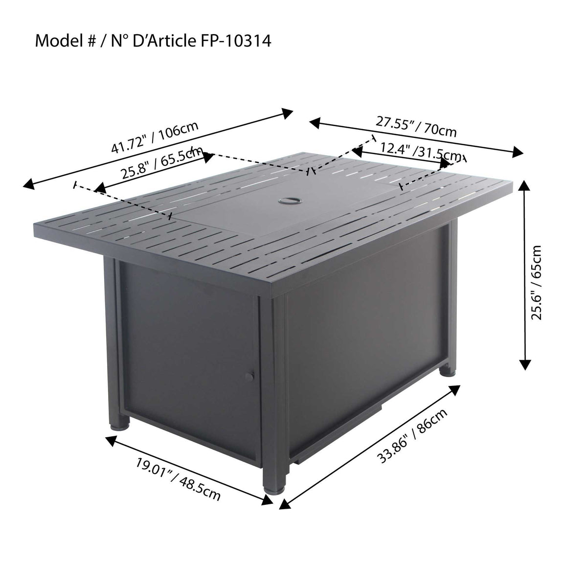 Convertible Steel Fire Table, Rectangular, Black