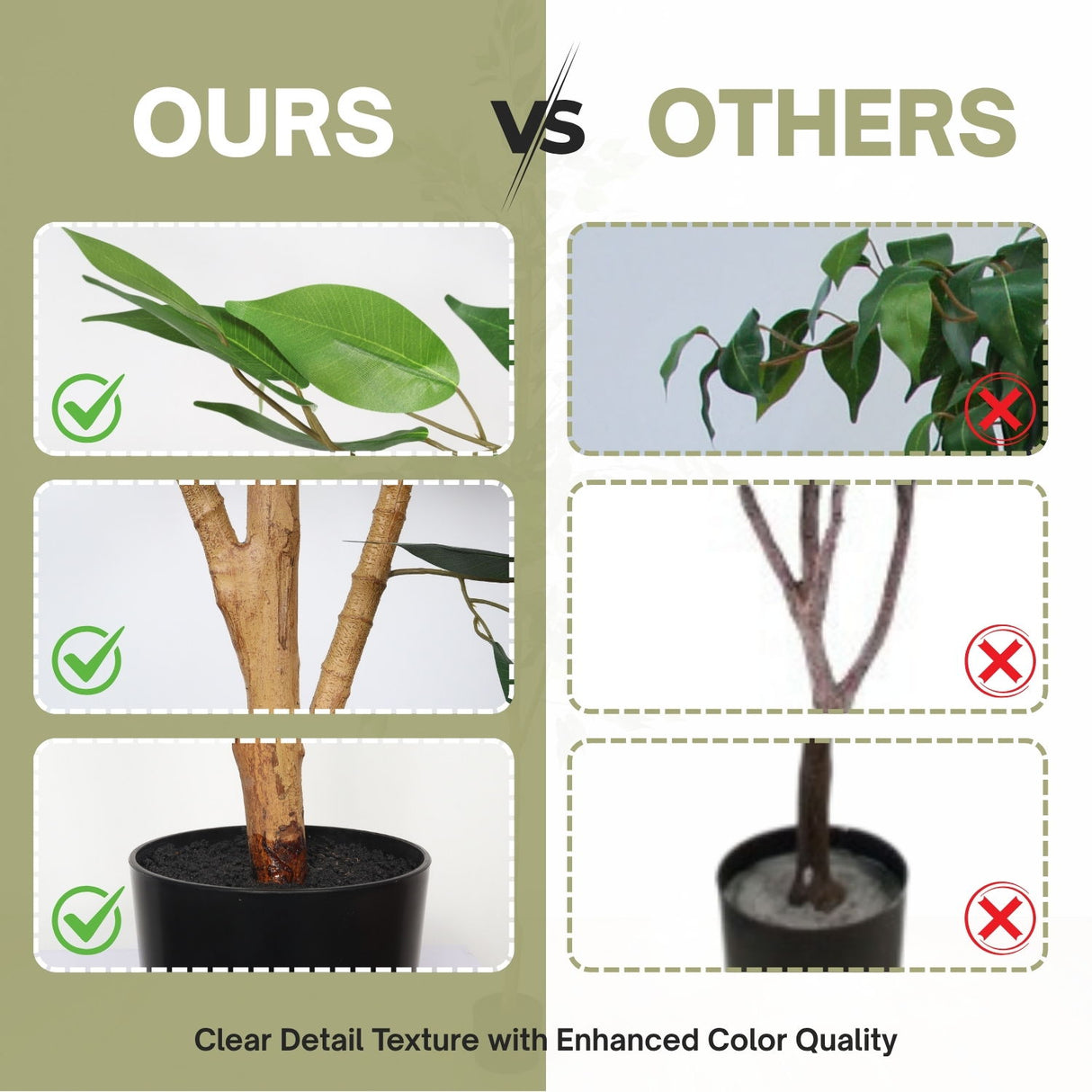 6Ft Artificial Ficus Tree With Natural Trunk In Pot For Indoor Home Office Decor - Green Leaves