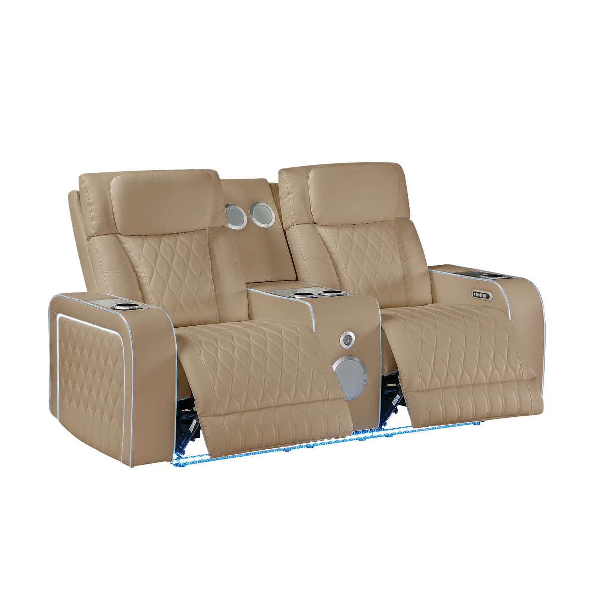 Electra - Power Reclining Loveseat With Power Headrests, Console, Speakers, Massage, LED Lighting And USB Control