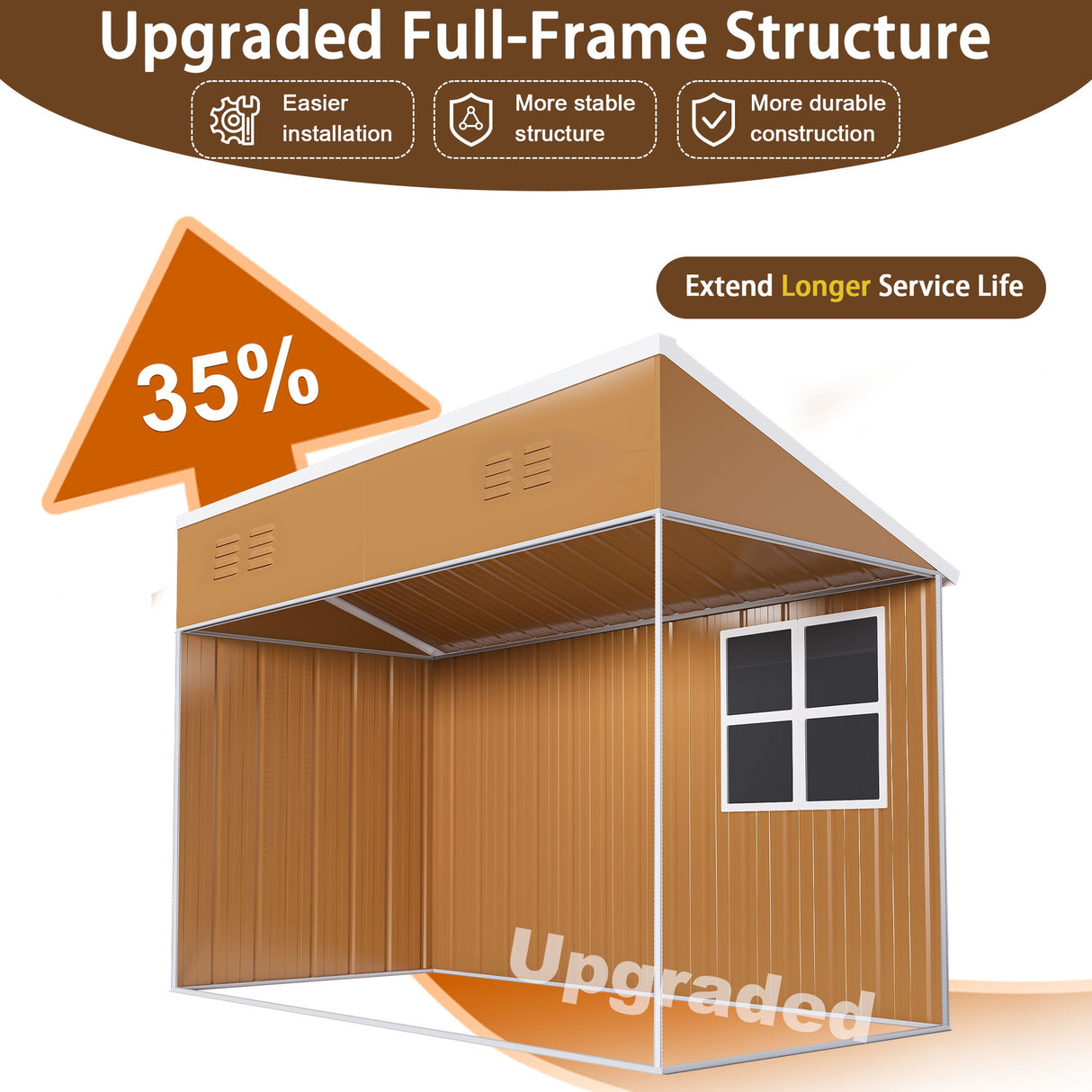 Storage Shed Garden Building Heavy Duty Weatherproof Iron 8x4ft Brown