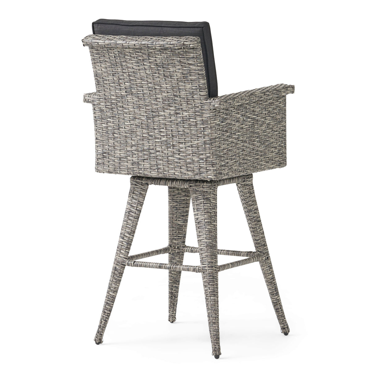Outdoor Rattan Swivel Barstool With Water Resistant Cushion - Black / Gray