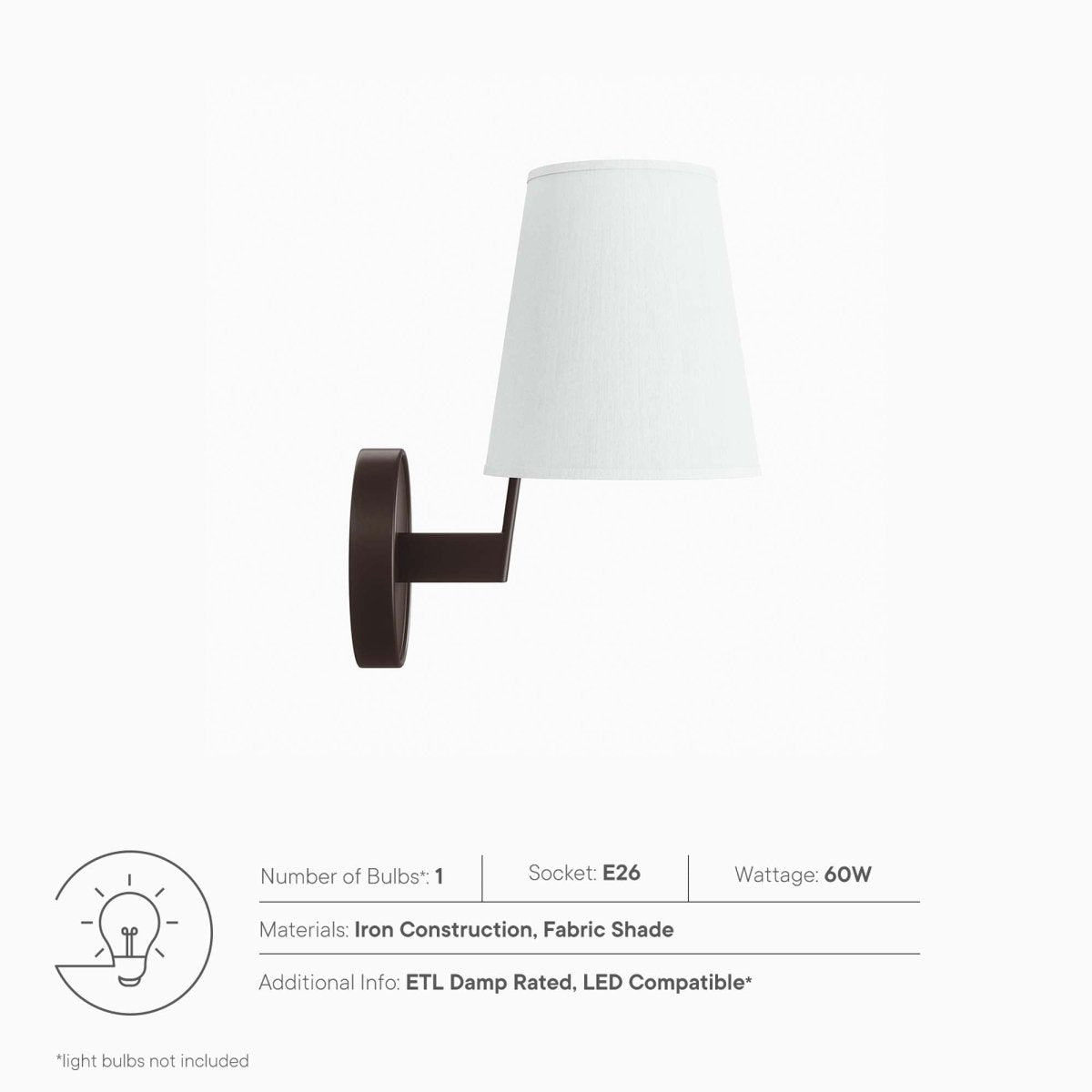 1-Light Fabric Cone Wall Sconce β White Bronze - Lighting - Alpine Outlets