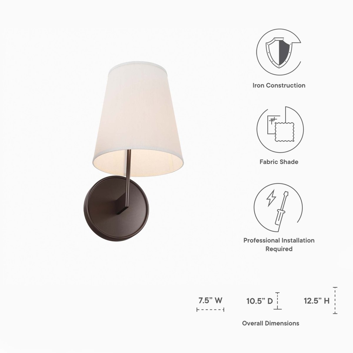 1-Light Fabric Cone Wall Sconce β White Bronze - Lighting - Alpine Outlets