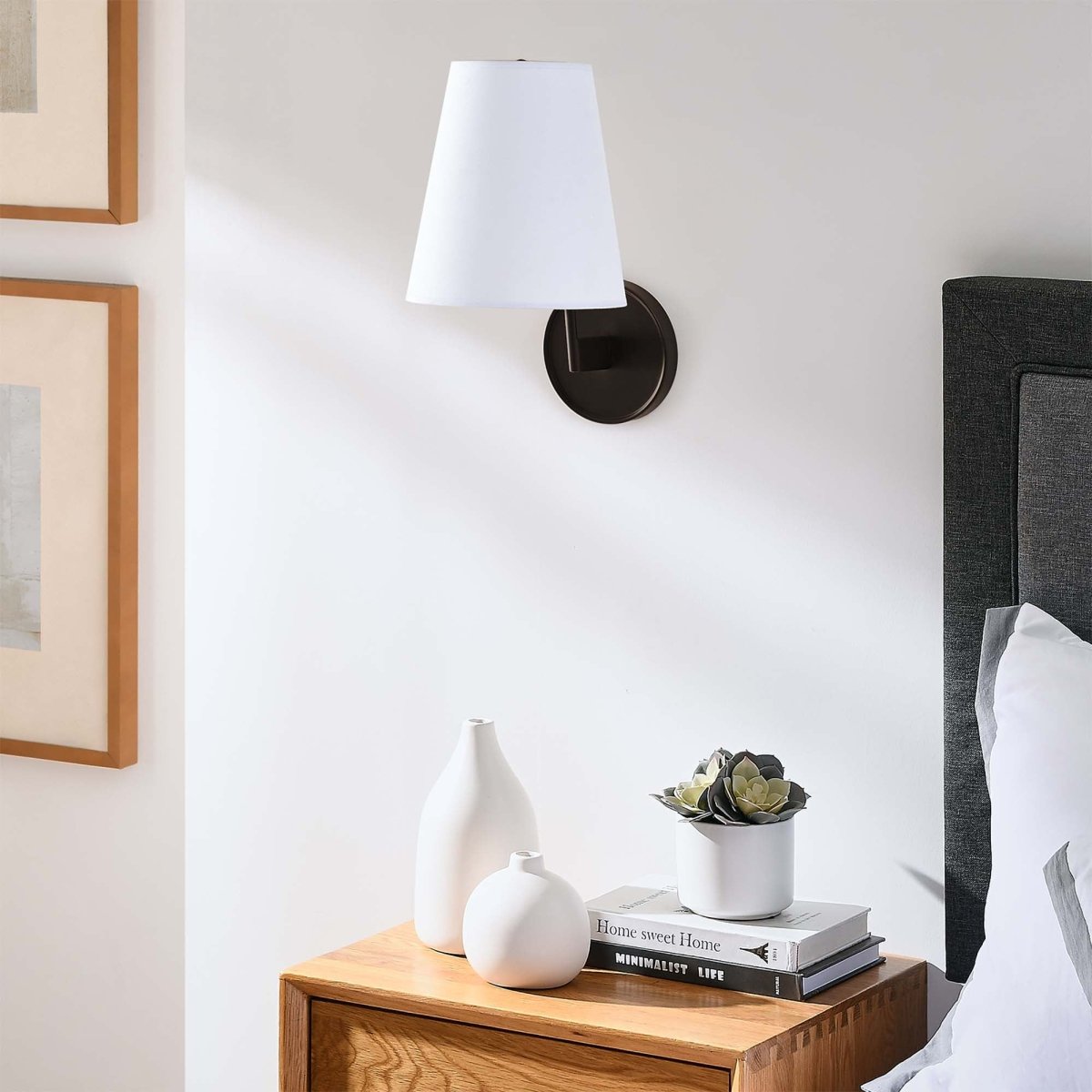1-Light Fabric Cone Wall Sconce β White Bronze - Lighting - Alpine Outlets