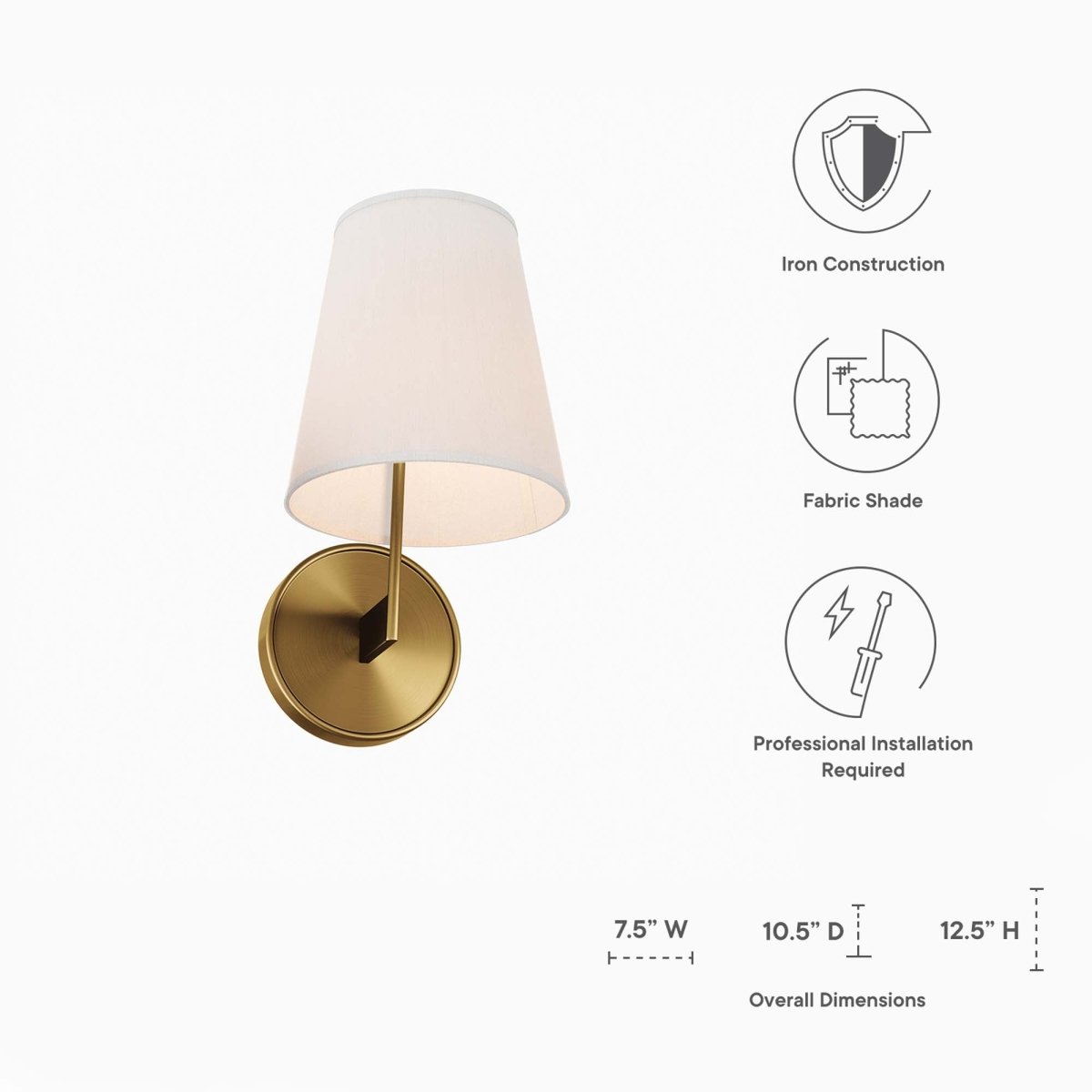 1-Light Fabric Cone Wall Sconce β White Satin Brass - Lighting - Alpine Outlets