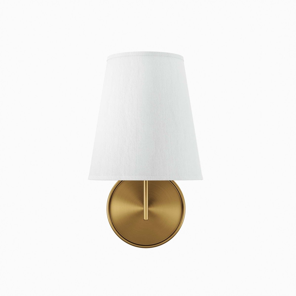 1-Light Fabric Cone Wall Sconce β White Satin Brass - Lighting - Alpine Outlets