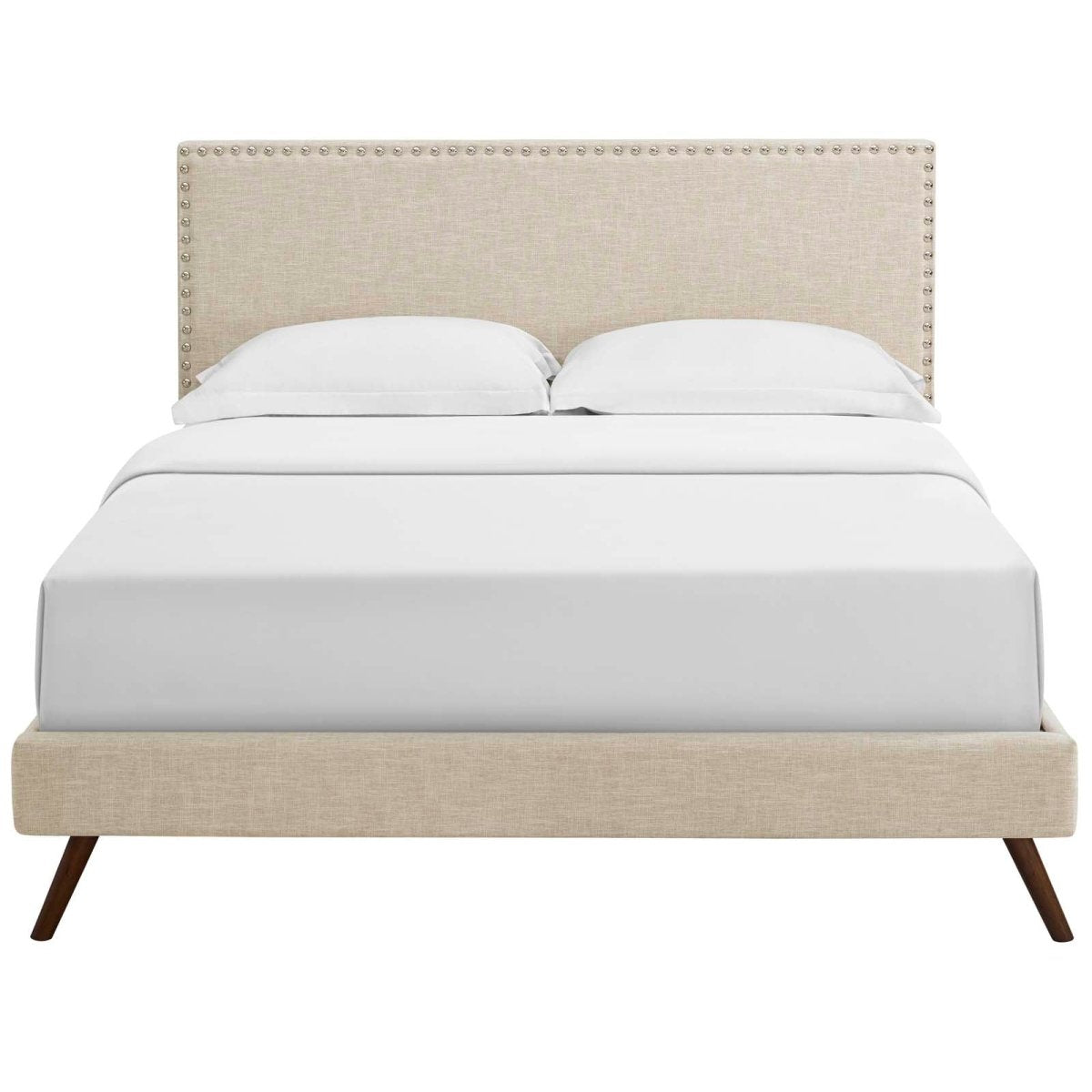 Fabric Queen Platform Bed with Round Splayed Legs in Beige - Platform Bed available at Alpine Outlets in Denver