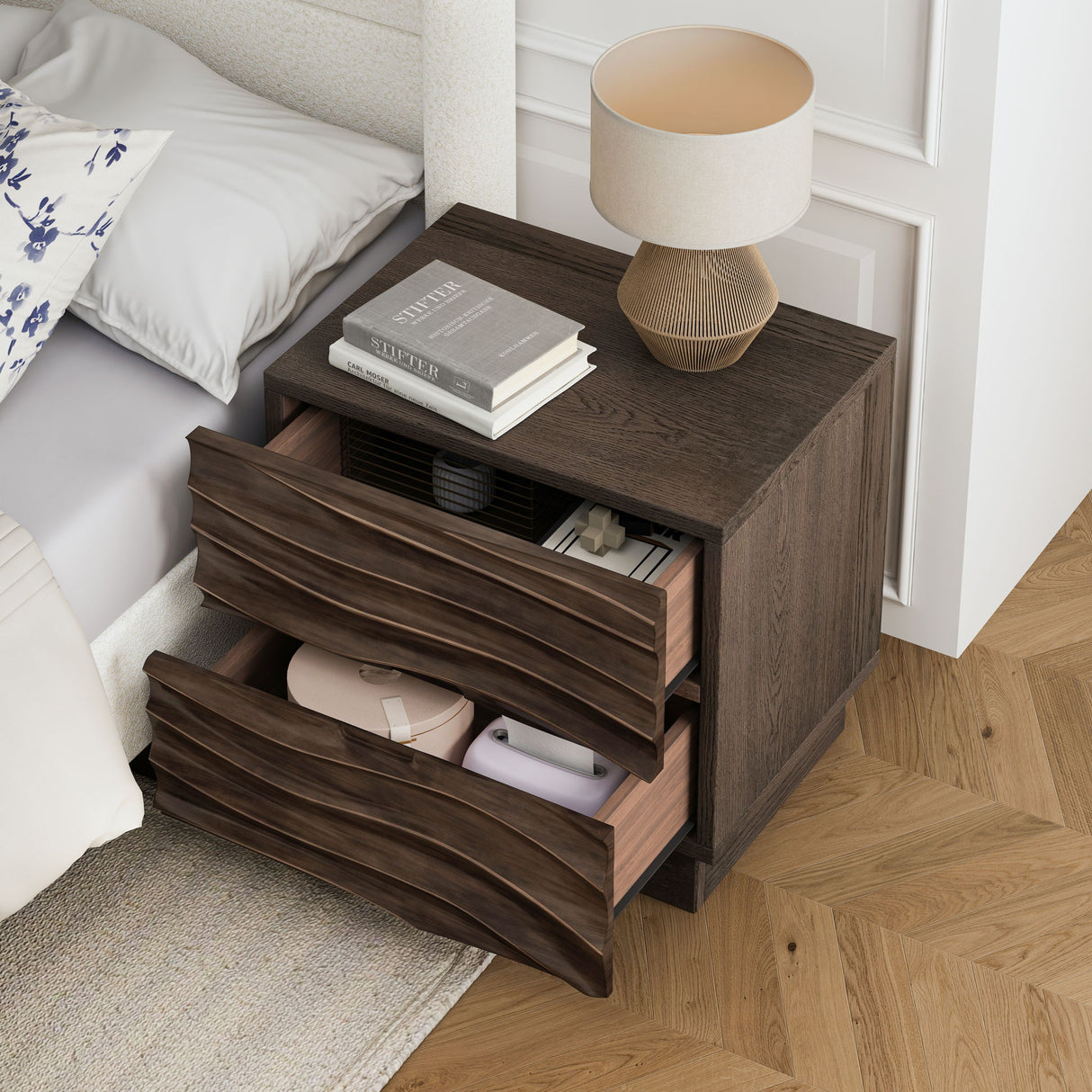 Nightstand With 2 Drawers, No Handles