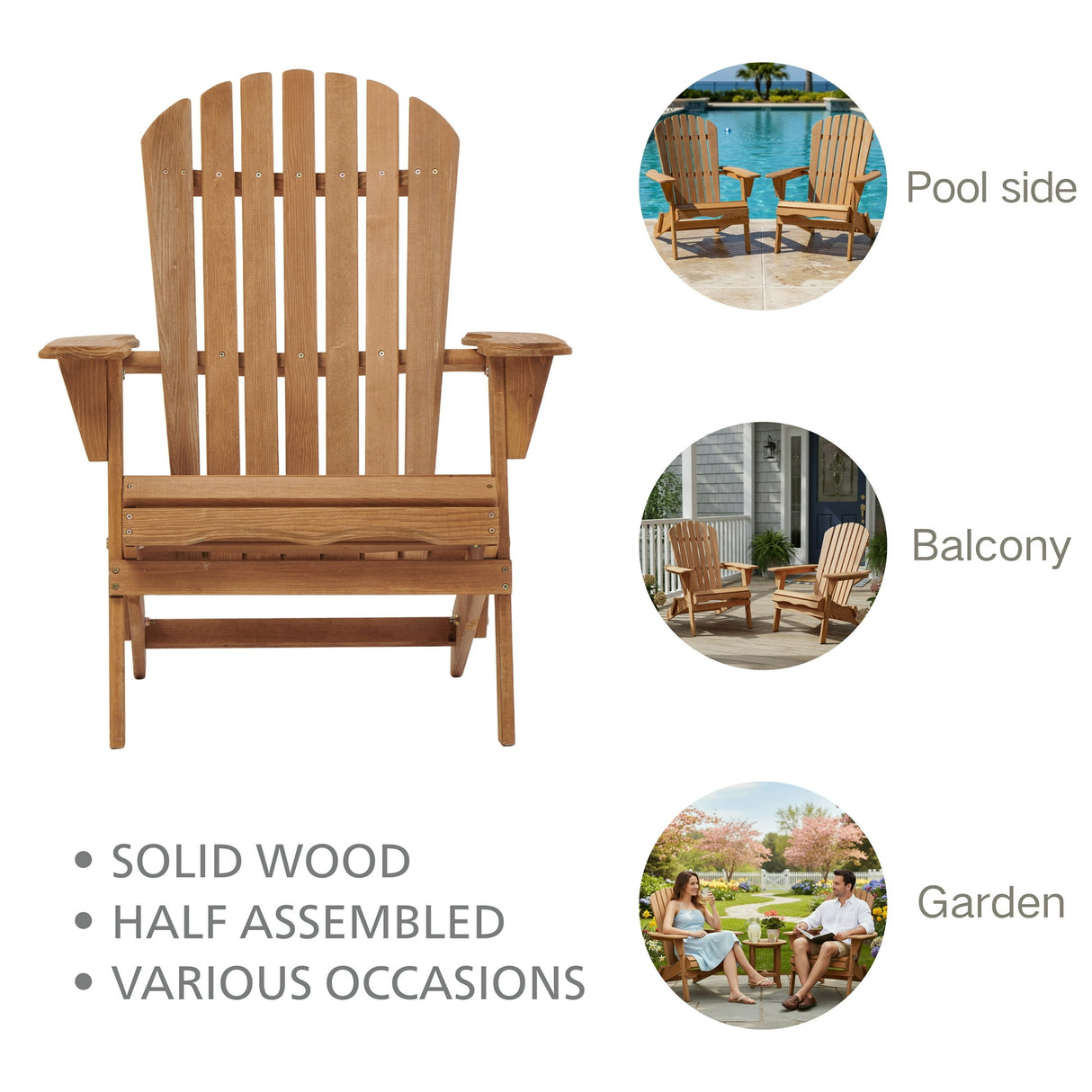 2-Piece Folding Adirondack Chair Set Hemlock Wood Light Brown