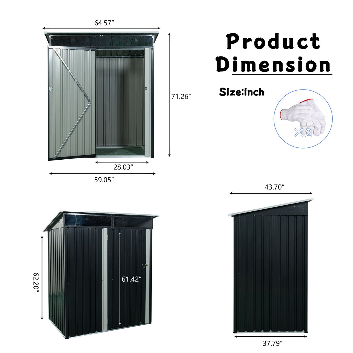 Outdoor Storage Shed Garden Building Transparent Plate Metal 59x71in