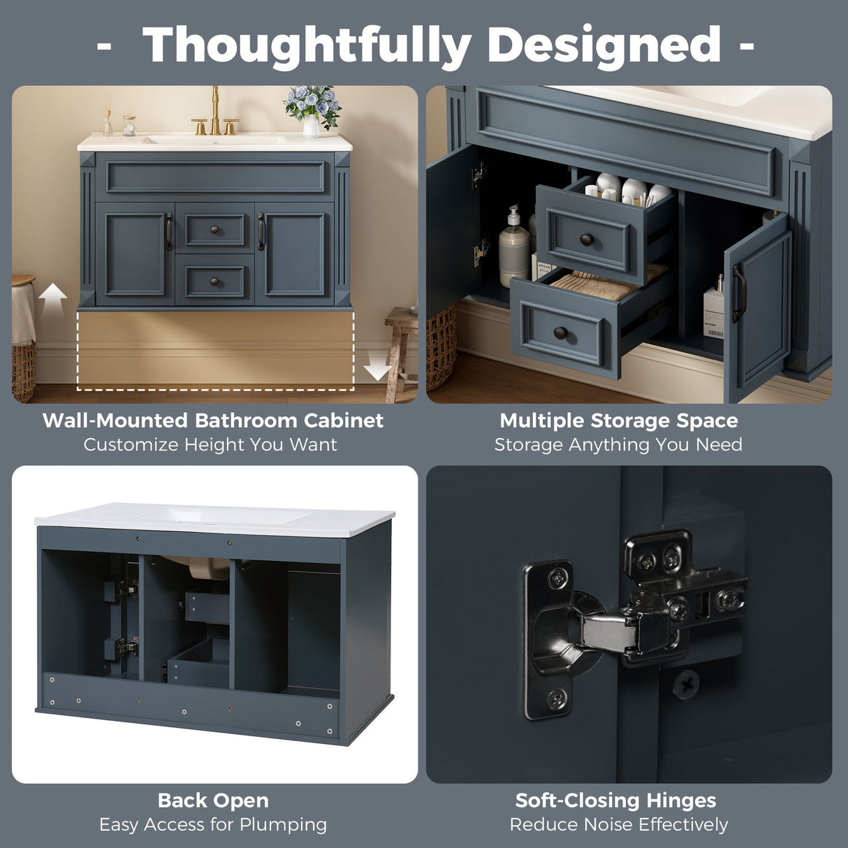 French Simple Style Wall Mounted Bathroom Cabinet With Sink