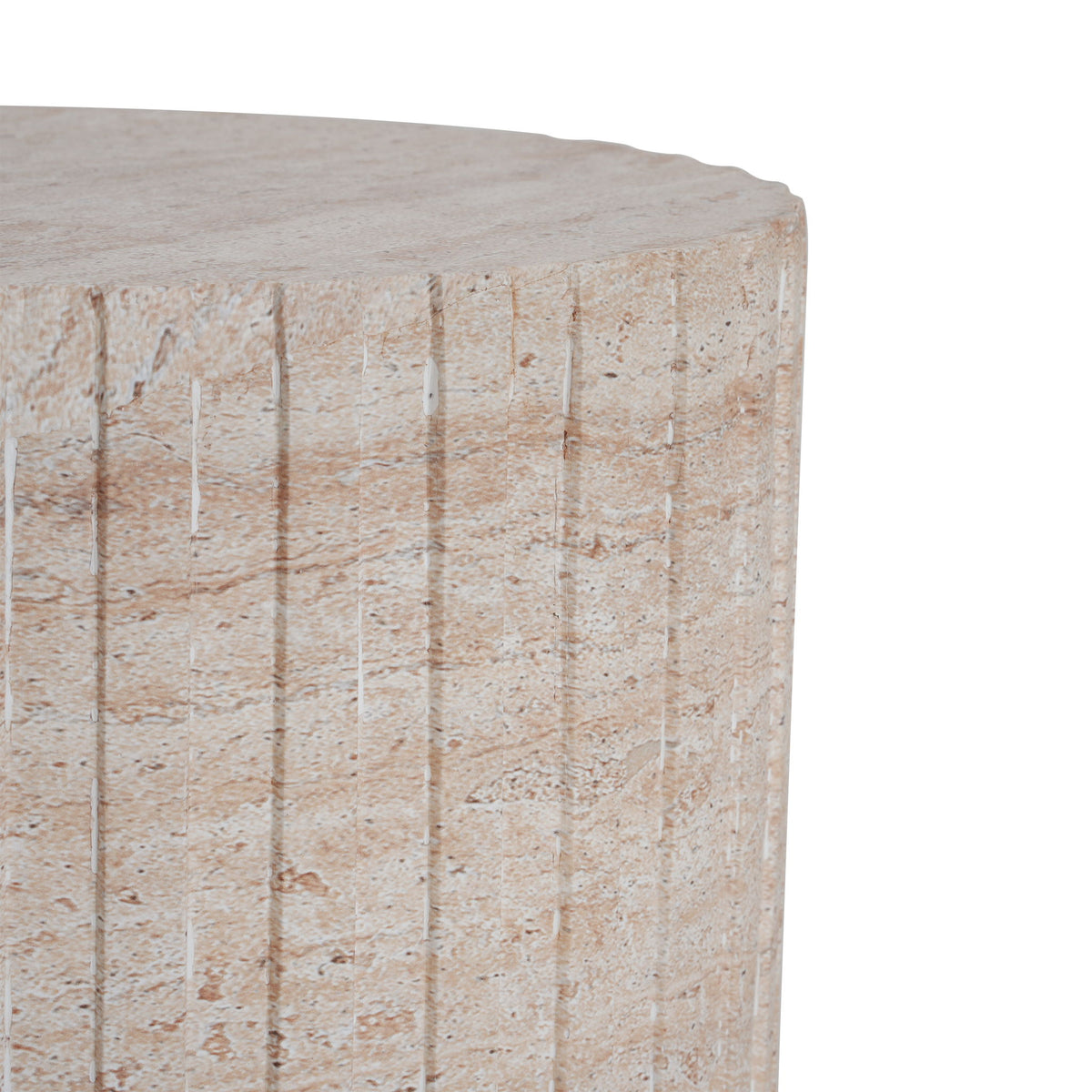 Elegant Outdoor / Indoor Lightweight Concrete Side Table With Travertine - Beige