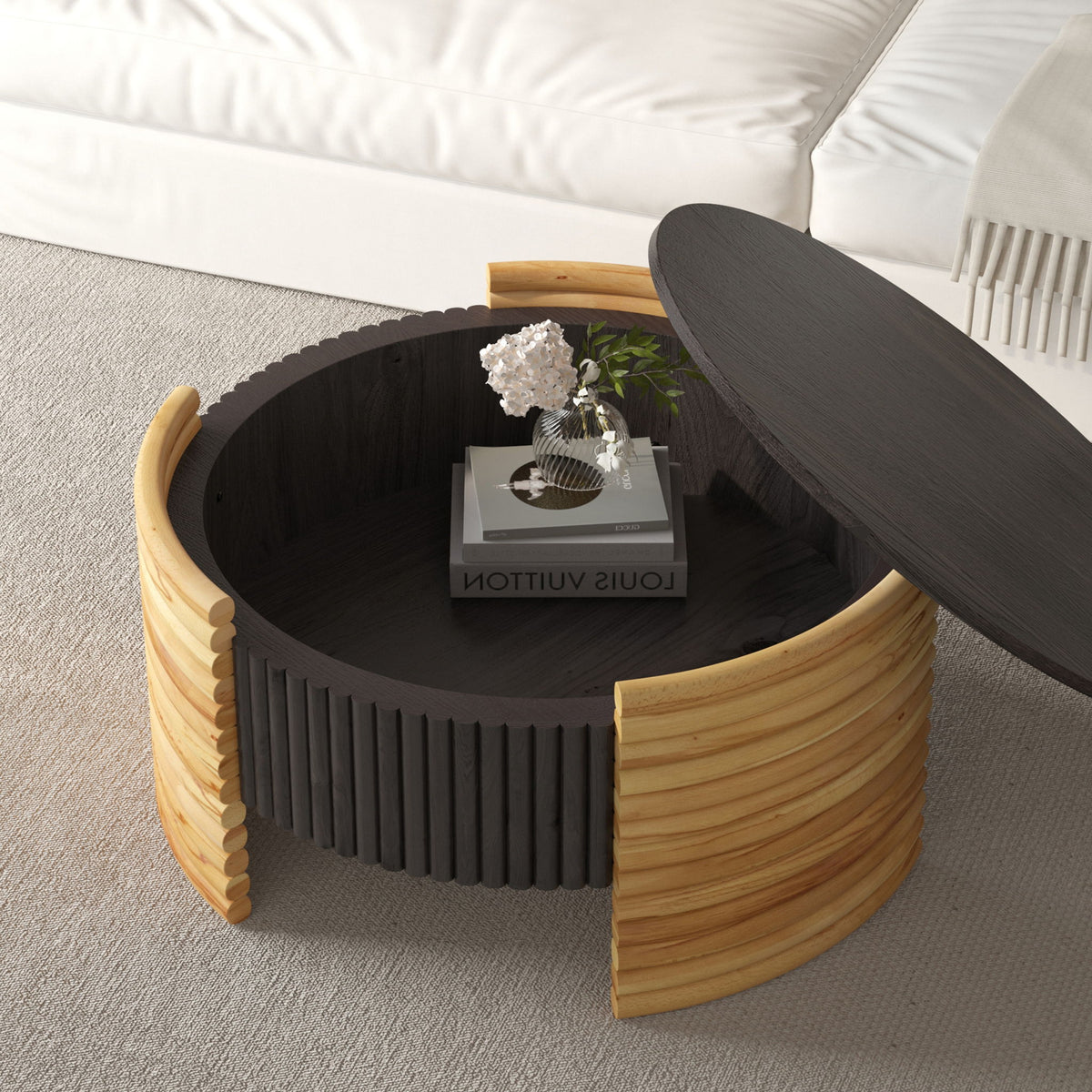 Modern Colorblocked Striped Coffee Table With Flip Top Storage