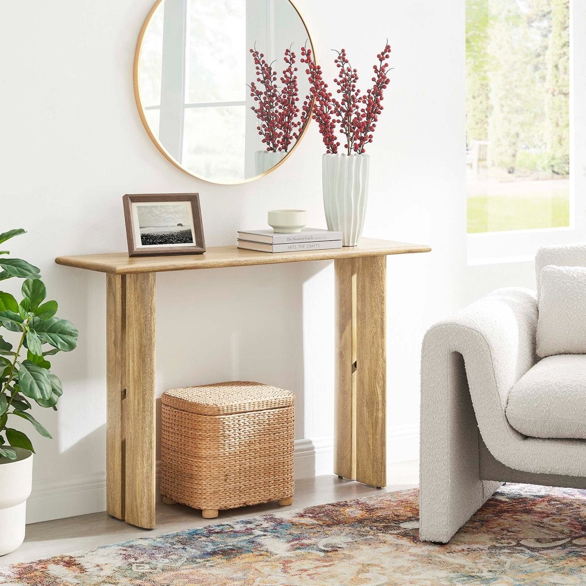 Farmhouse Mango Wood Console Table – Natural 46 Inch - Ottomans available at Alpine Outlets in Denver