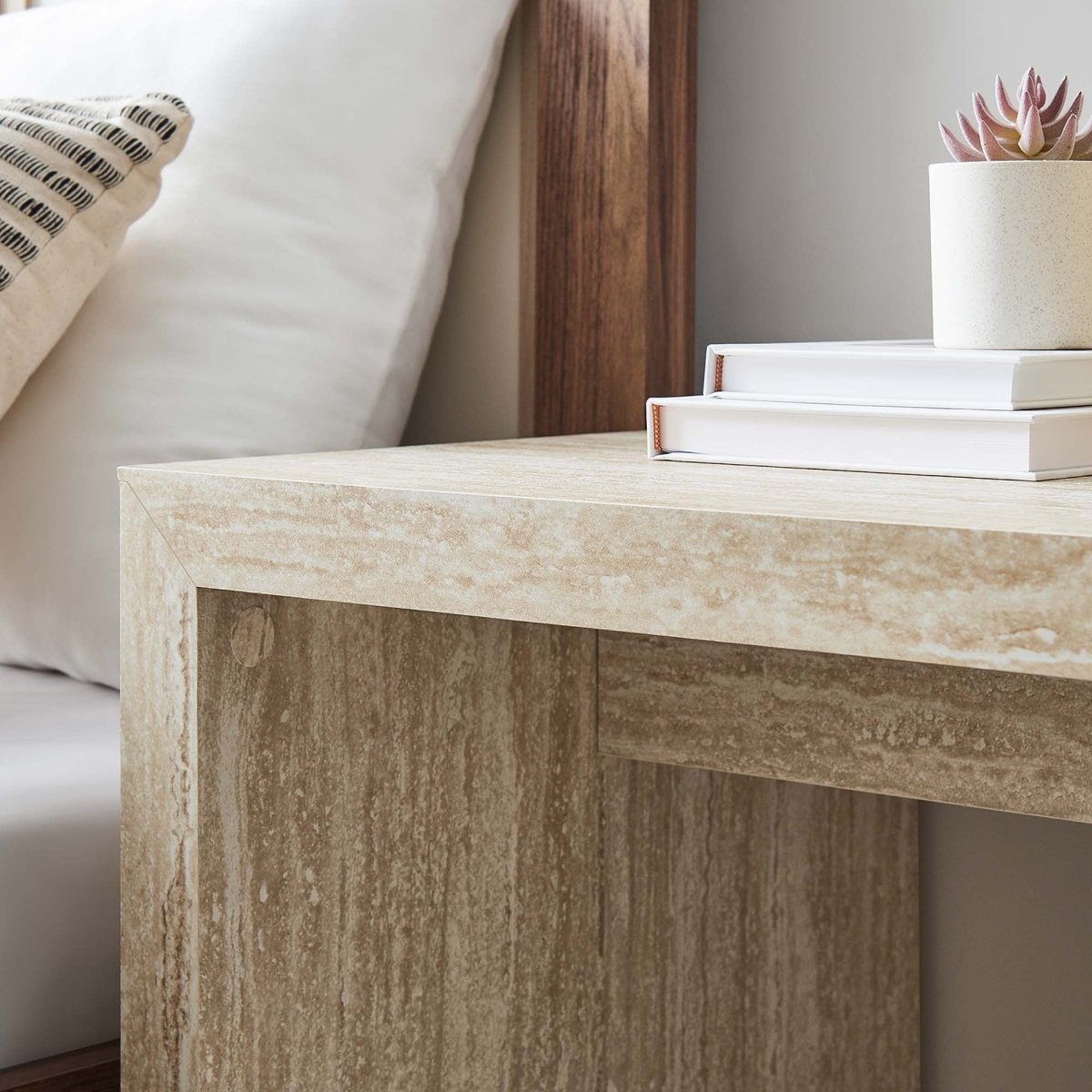 Faux Travertine Side Table with Apron – 22 Inch - End & Side Tables available at Alpine Outlets in Denver