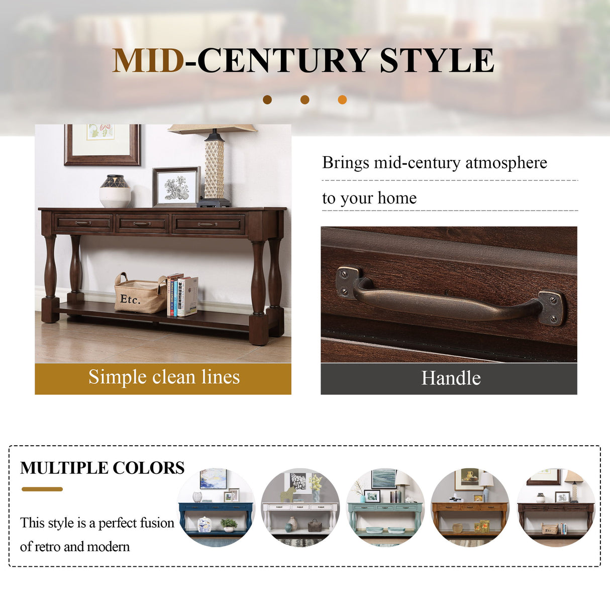 Console Table With 3 Drawers And 1 Bottom Shelf For Entryway - Espresso