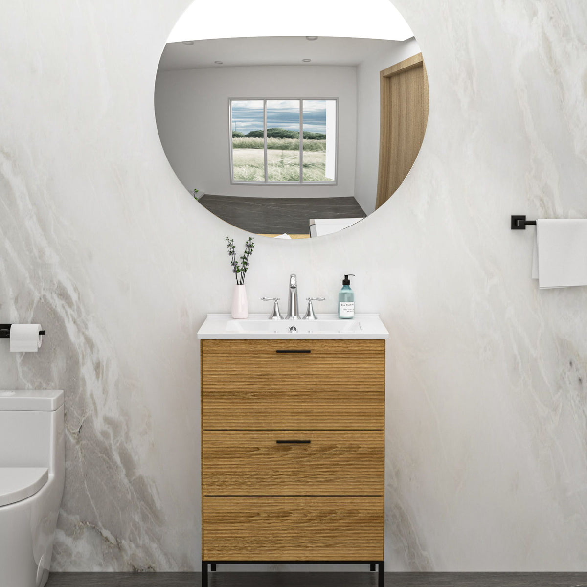 Modern Rectangular Single Vanity Top With Overflow And 3 Faucet Holes - White