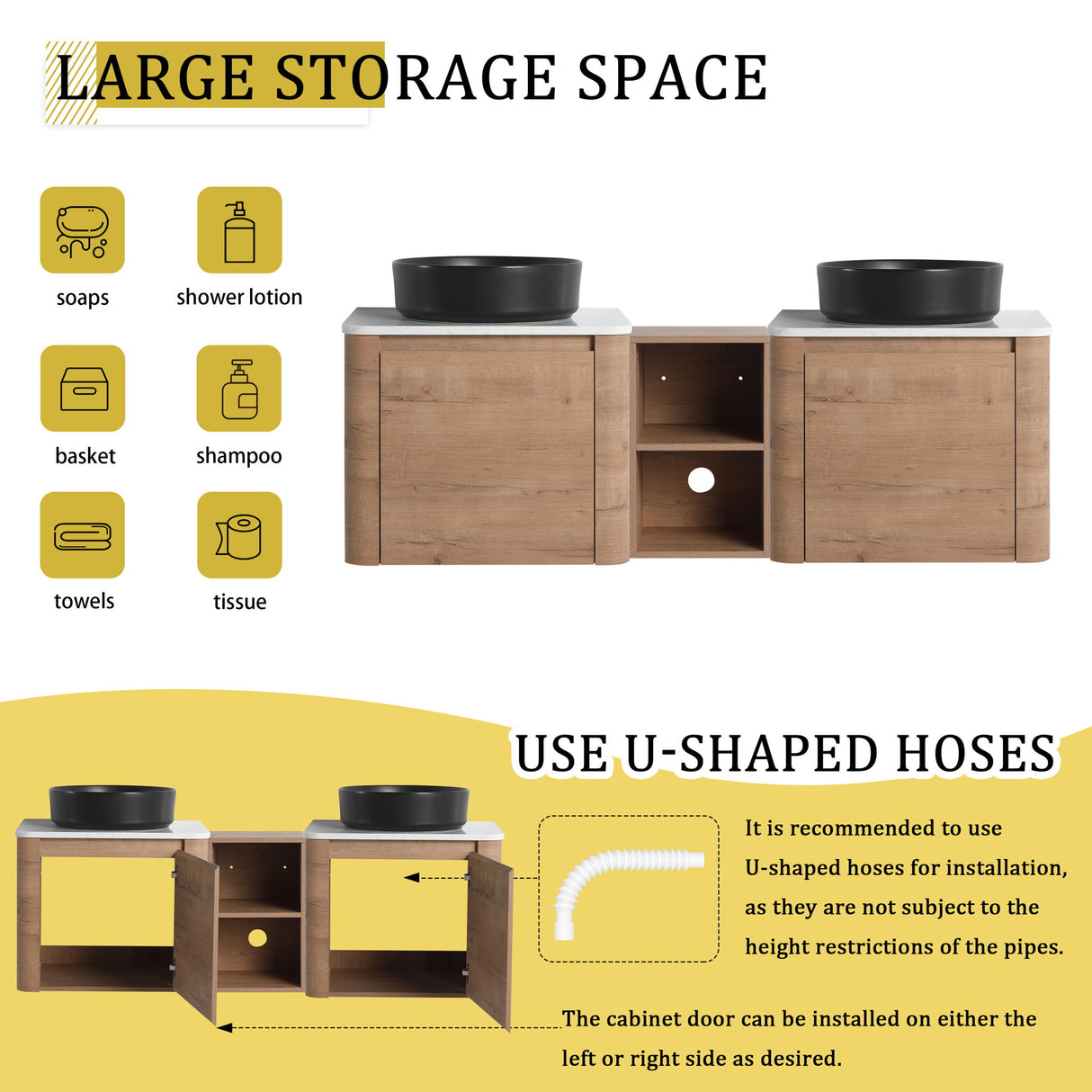 Wall Mounted Bathroom Vanity With Art Sink, 1 Storage Shelf, Soft Close Door