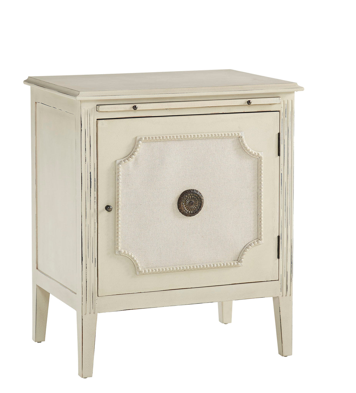 Linen & Beaded Front End Table - White
