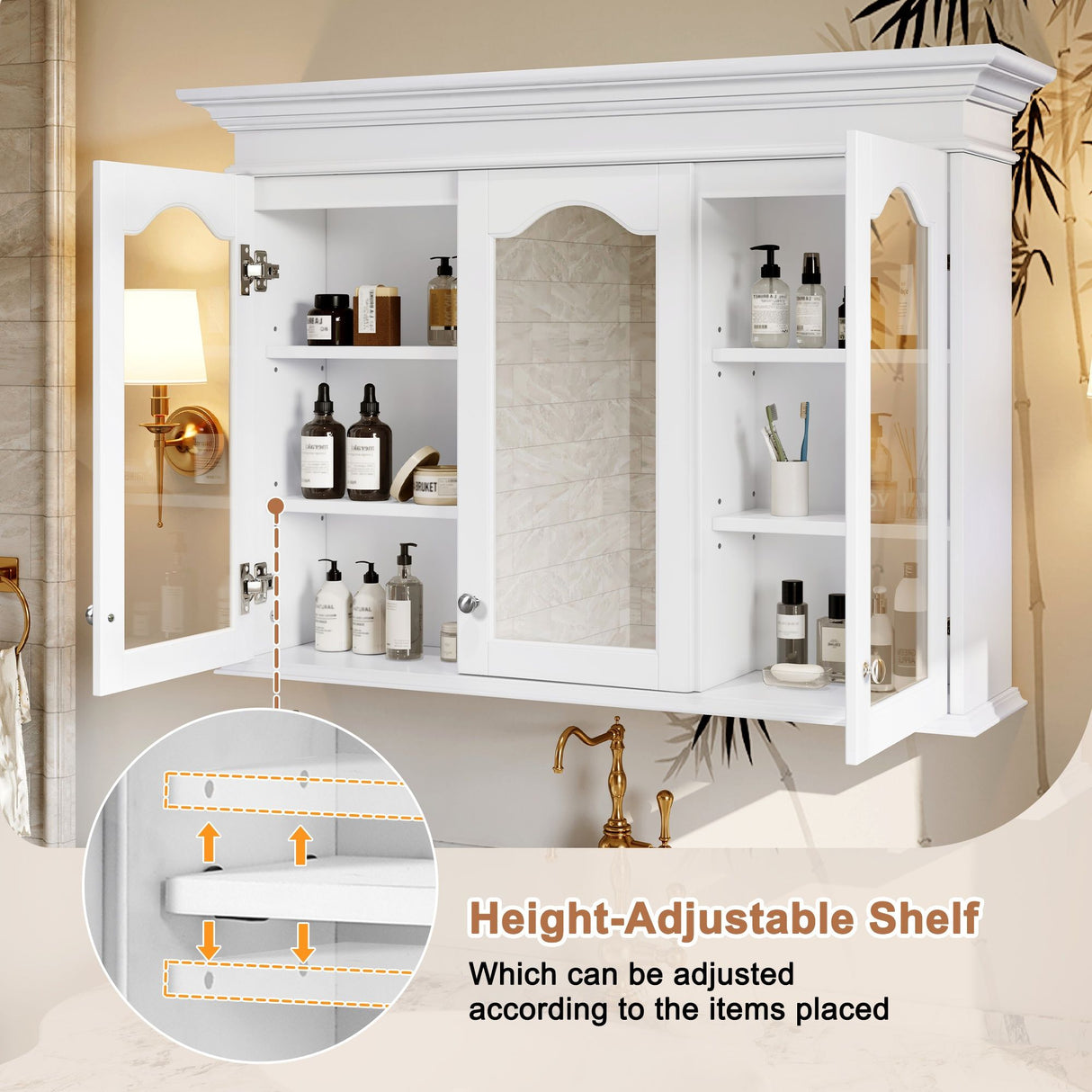 Medicine Cabinet With Mirror Door And Adjustable Shelves, Wall-Mounted Bathroom Storage Cabinet - White