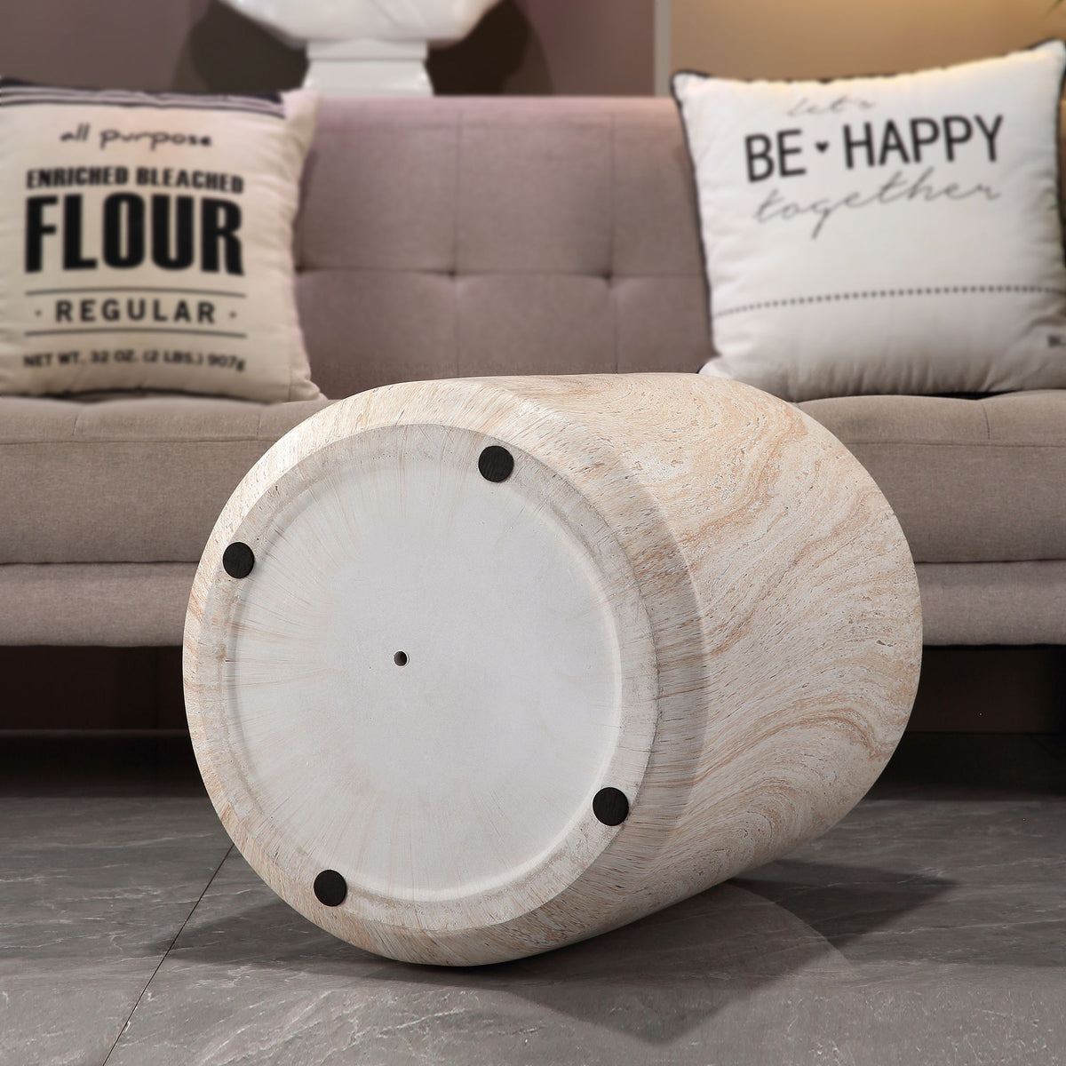 Tall Cylindrical Accent Coffee Table In - Beige / Yellow