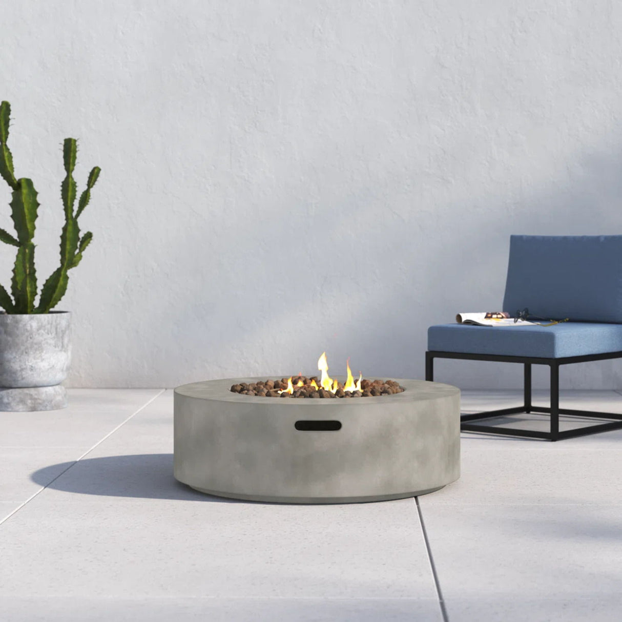 Outdoor Fire Pit Table Garden Hearth Reinforced Concrete 36x12in Gray