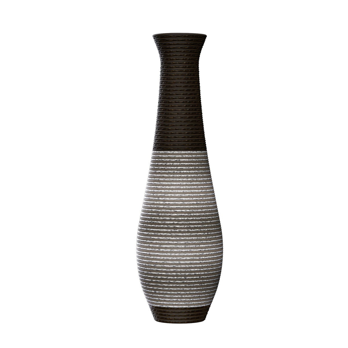Tall Standing Designer Floor Vase Durable Artificial Rattan Elegant 2 Tone Finish Ideal Decor Accent For Living Room, Bedroom, Entryway Stylish Home Decor Statement Piece - Black / Gray