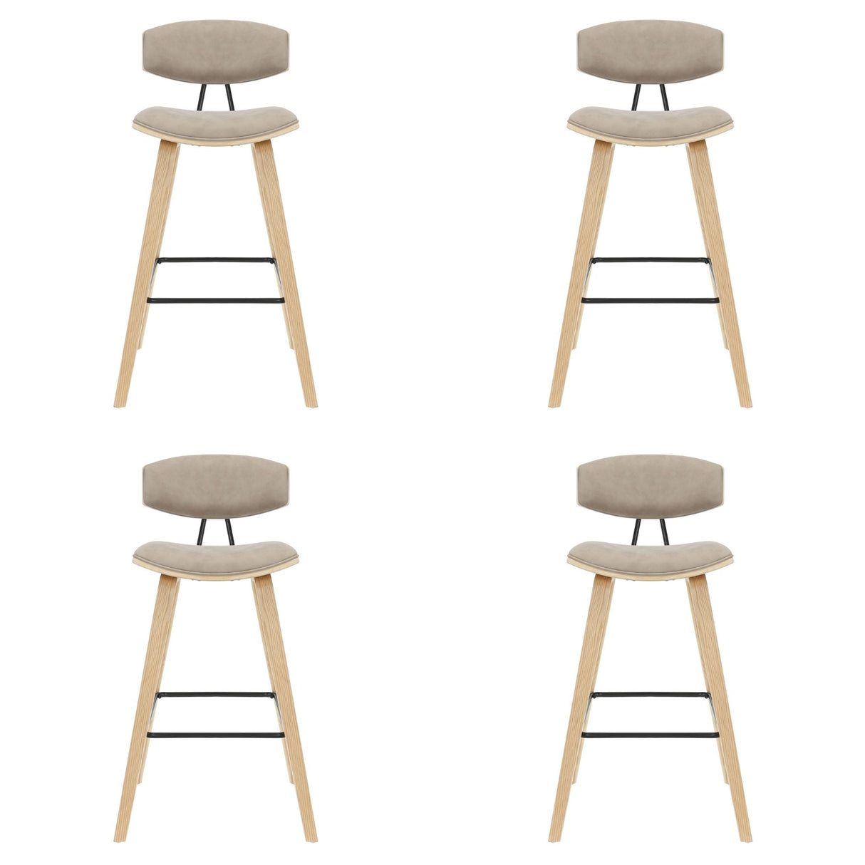 Fox - Bar Height Curved Back Wood Bar Stool With Faux Leather Seat