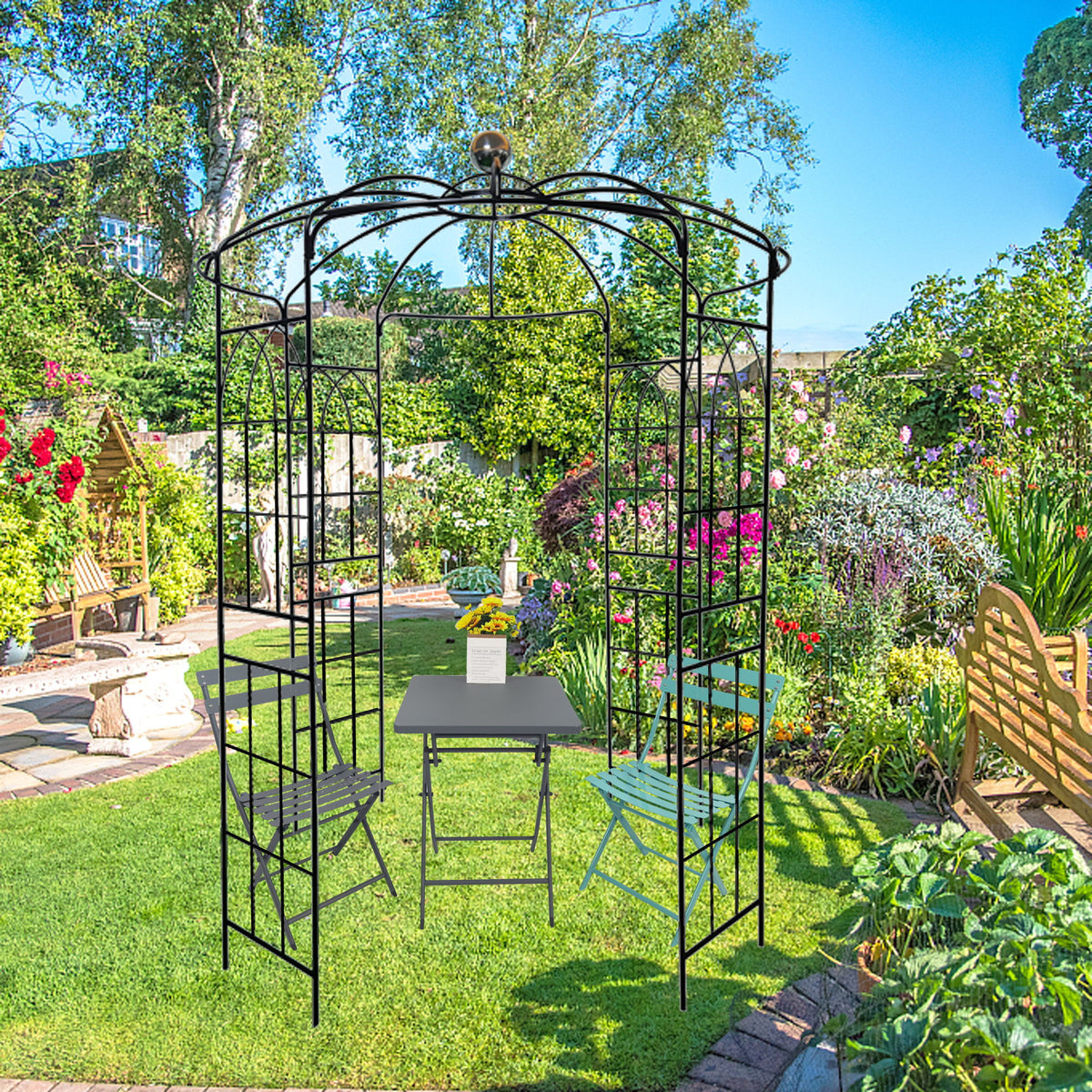 Metal Garden Arch Iron Garden Arbors Gazebo Dia High Birdcage Shape Pergola Pavilion For Wedding Ceremony