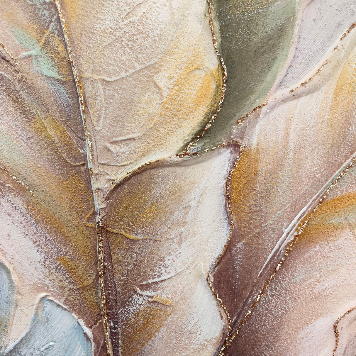 Botanical Leaf Wall Art, Textured Canvas Painting With Accents, Framed Decor For Living Room (Set of 2) - Green Leaf