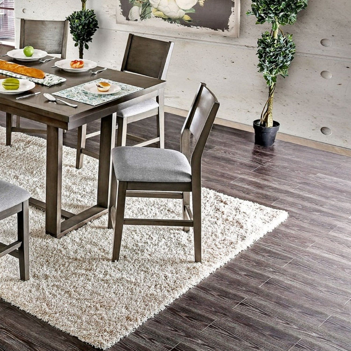 Padded Fabric Seat Panel Back Counter Height Dining Chairs (Set of 2) - Gray / Light Gray