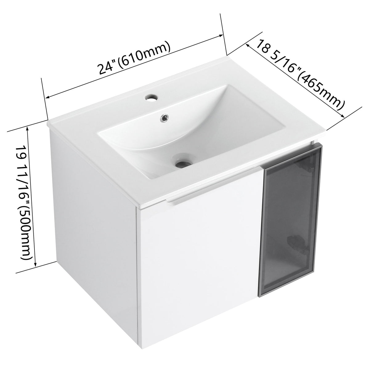 Wall Mounted Bathroom Vanity With Sink, Cabinet & Half Door