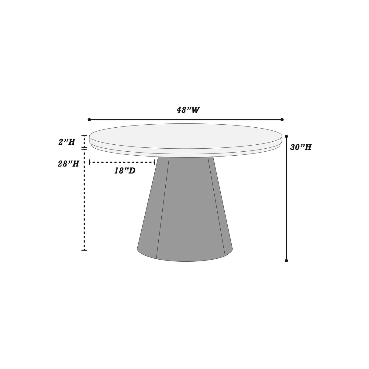 Round Dining Table With Cone Shaped Base - Black